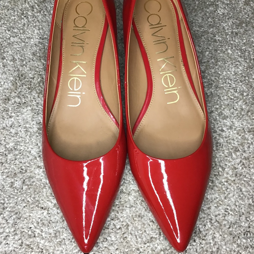 Calvin Klein Pump Red Leather Kitten Heel Size 9